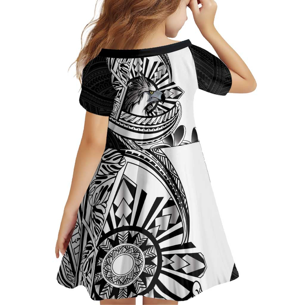Philippines Eagle Sun Family Matching Off Shoulder Short Dress and Hawaiian Shirt Filipino Agila Polynesian Tattoo Black Color LT14 - Polynesian Pride