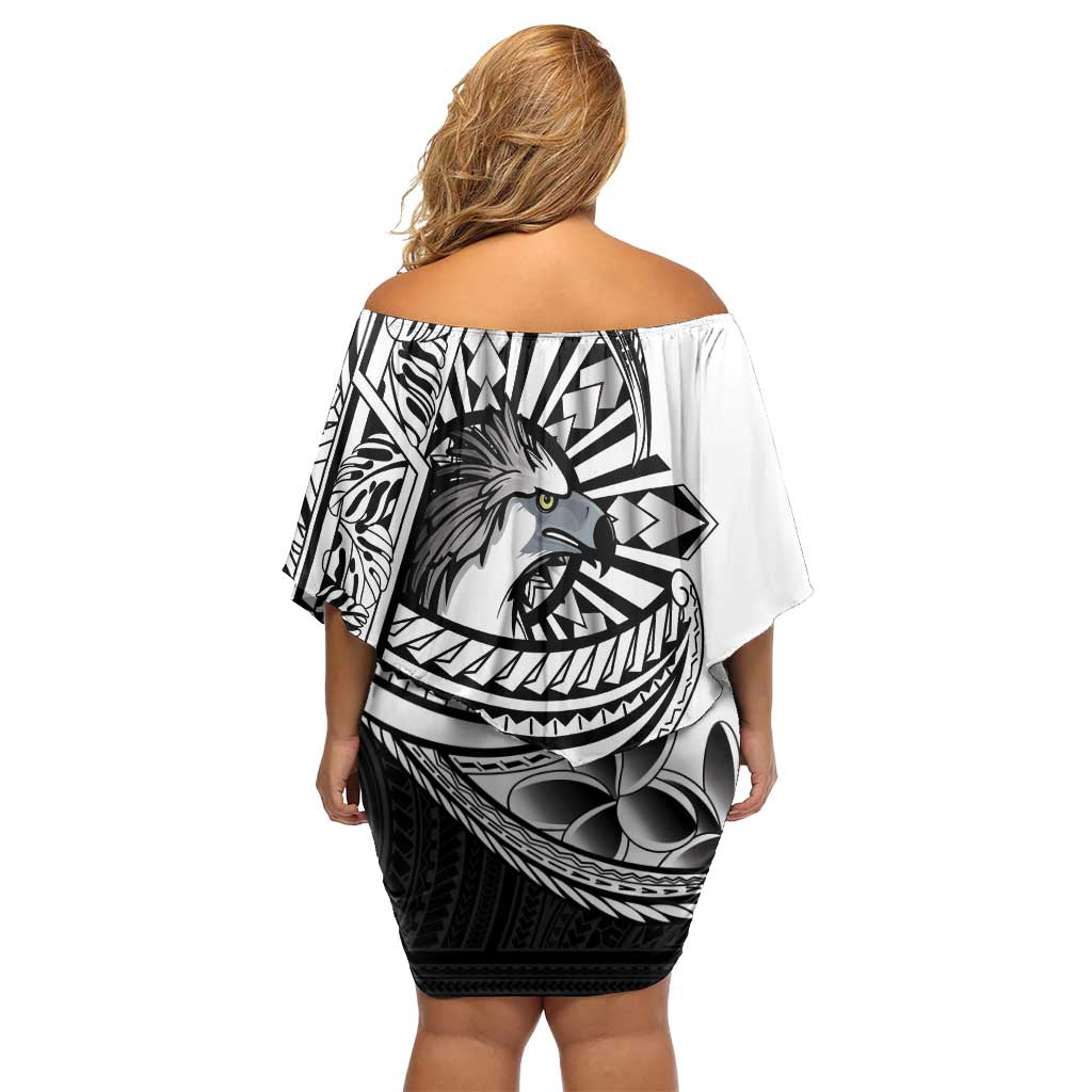Philippines Eagle Sun Family Matching Off Shoulder Short Dress and Hawaiian Shirt Filipino Agila Polynesian Tattoo Black Color LT14 - Polynesian Pride