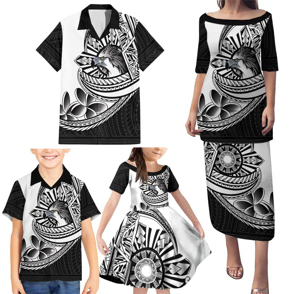 Philippines Eagle Sun Family Matching Puletasi and Hawaiian Shirt Filipino Agila Polynesian Tattoo Black Color LT14 - Polynesian Pride