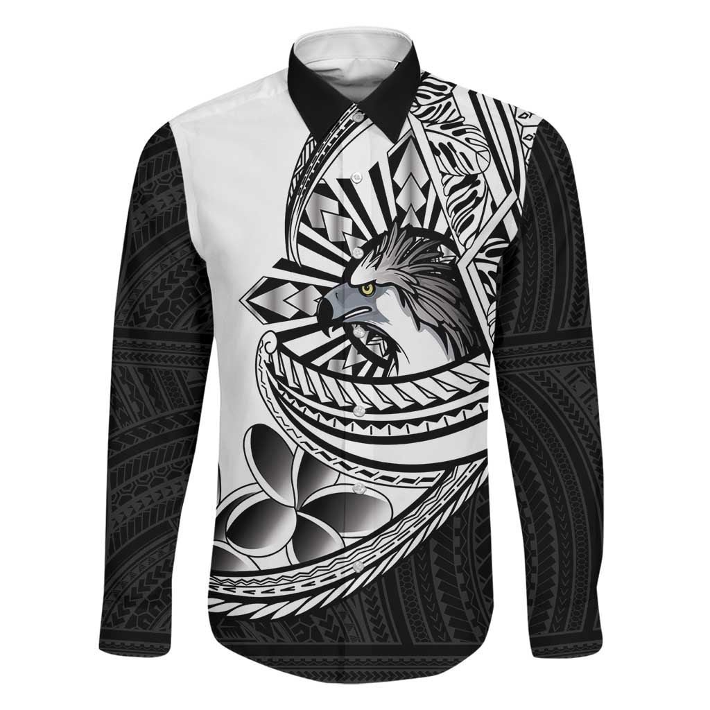 Philippines Eagle Sun Family Matching Puletasi and Hawaiian Shirt Filipino Agila Polynesian Tattoo Black Color LT14 Dad's Shirt - Long Sleeve Black - Polynesian Pride