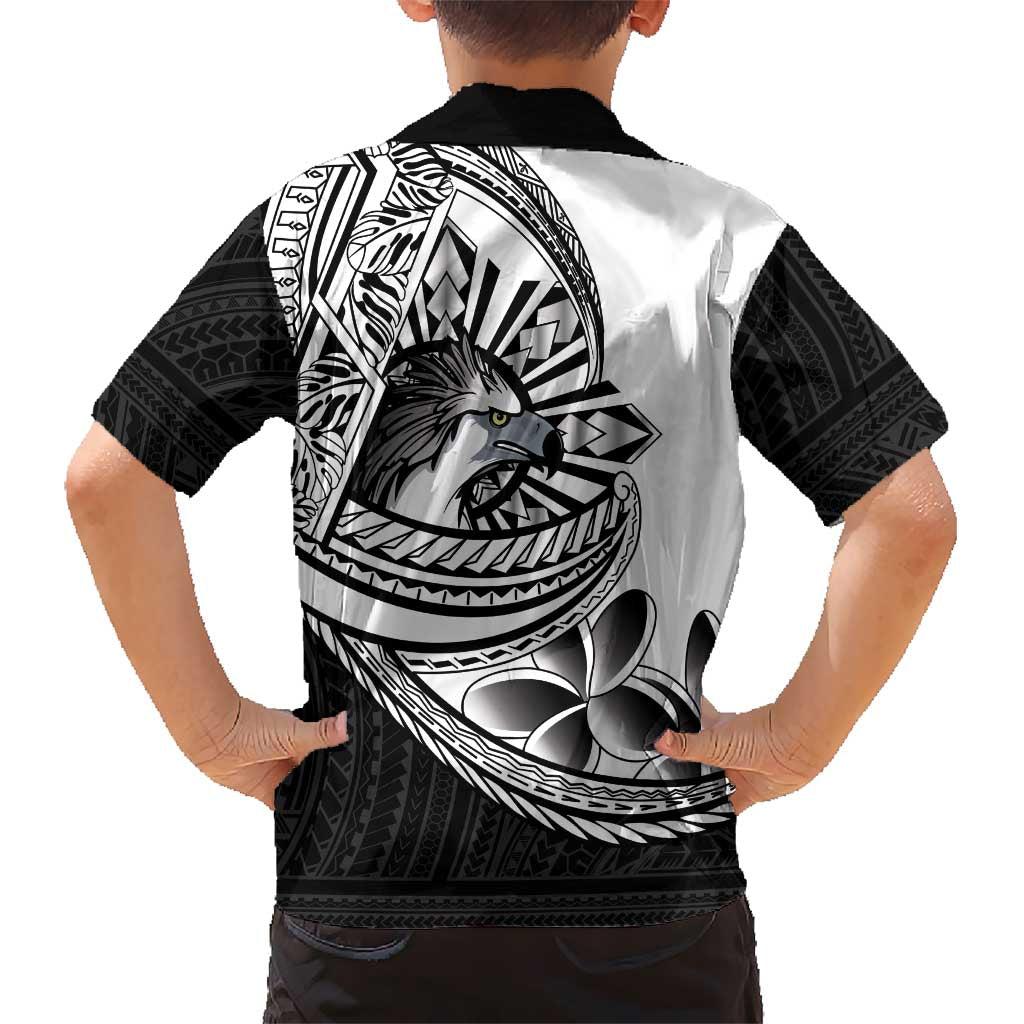 Philippines Eagle Sun Family Matching Short Sleeve Bodycon Dress and Hawaiian Shirt Filipino Agila Polynesian Tattoo Black Color LT14 - Polynesian Pride