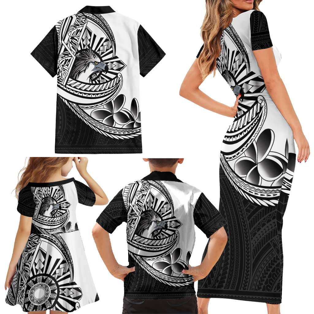 Philippines Eagle Sun Family Matching Short Sleeve Bodycon Dress and Hawaiian Shirt Filipino Agila Polynesian Tattoo Black Color LT14 - Polynesian Pride