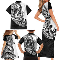 Philippines Eagle Sun Family Matching Short Sleeve Bodycon Dress and Hawaiian Shirt Filipino Agila Polynesian Tattoo Black Color LT14 - Polynesian Pride