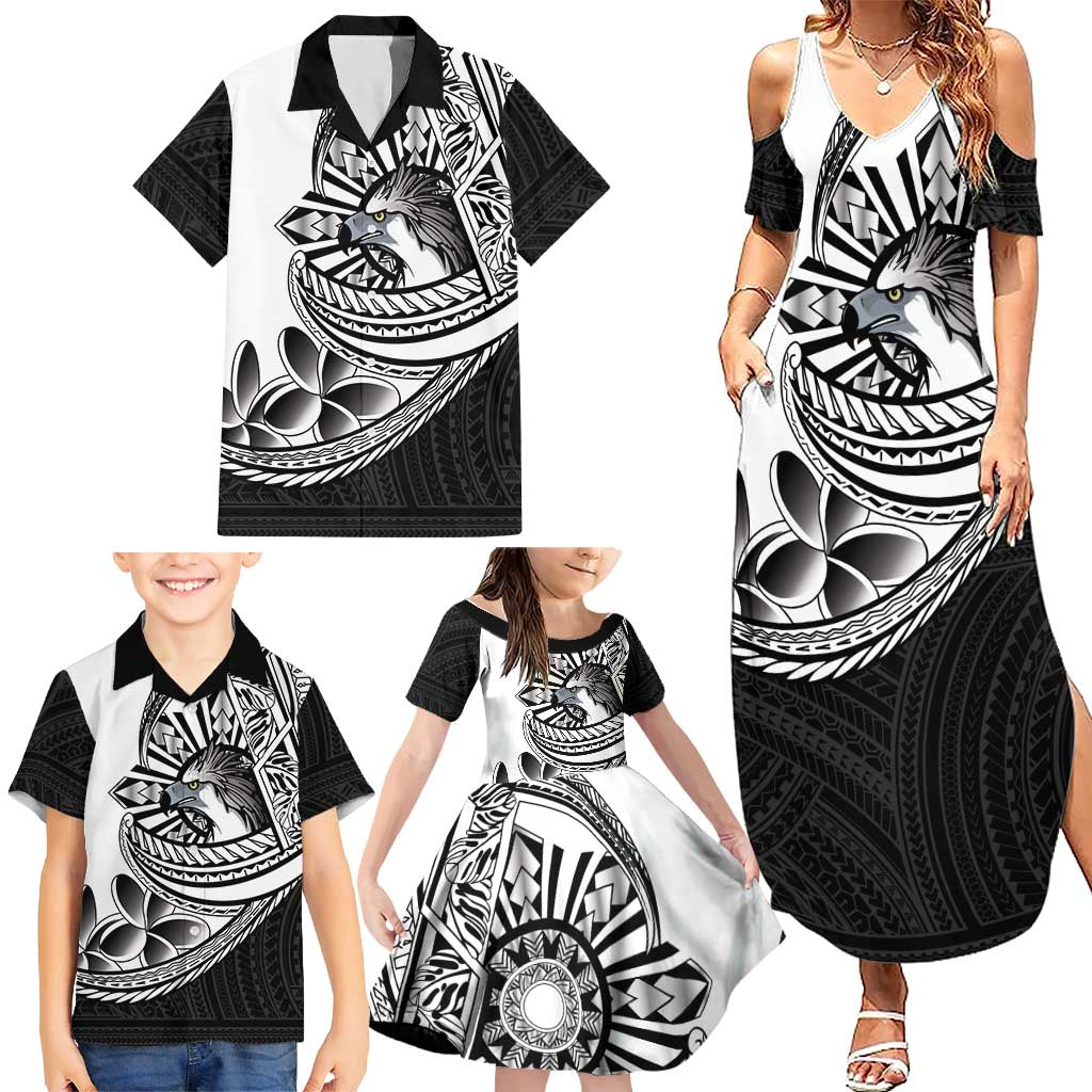 Philippines Eagle Sun Family Matching Summer Maxi Dress and Hawaiian Shirt Filipino Agila Polynesian Tattoo Black Color LT14 - Polynesian Pride