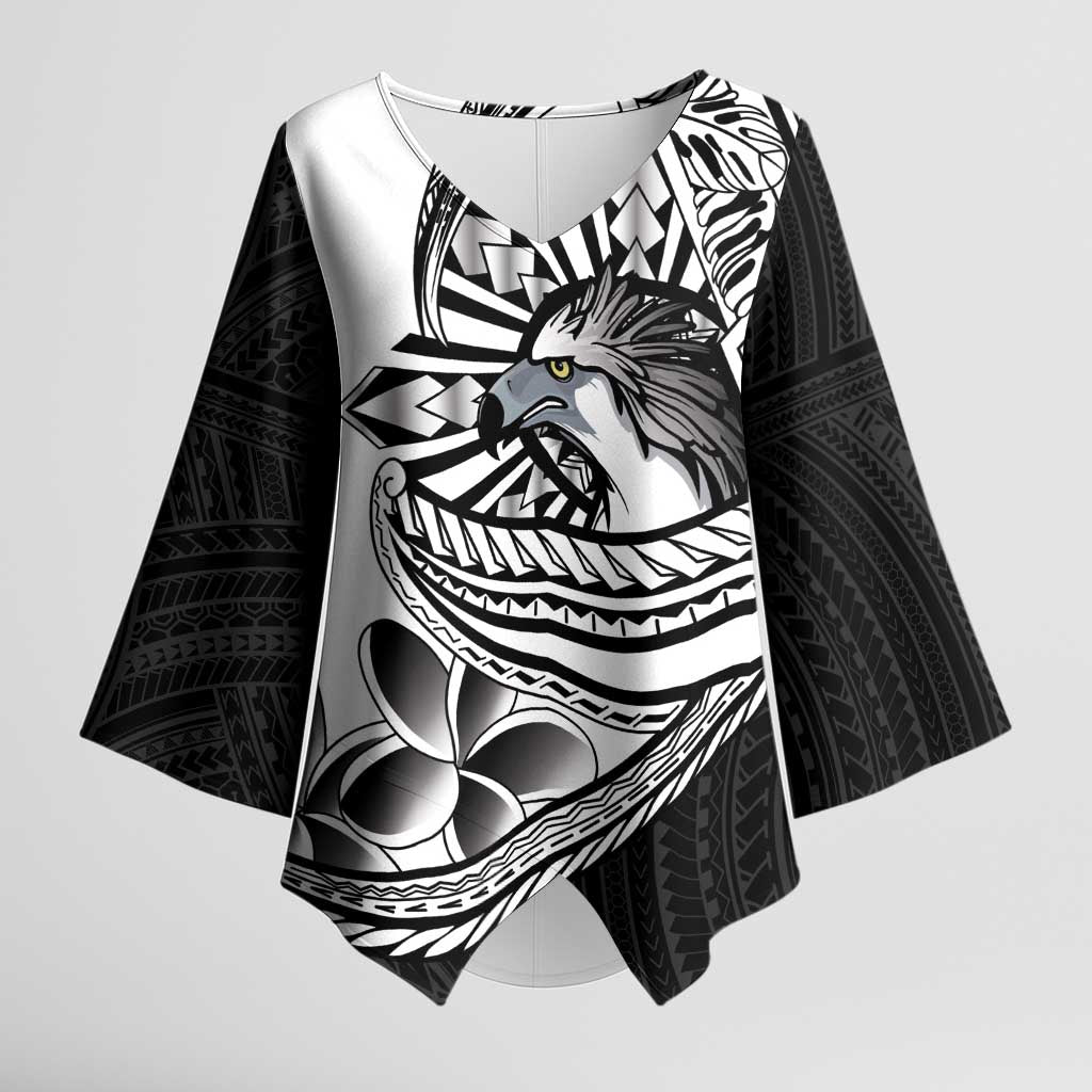 Philippines Eagle Sun Kimono Sleeve Blouse Filipino Agila Polynesian Tattoo Black Color