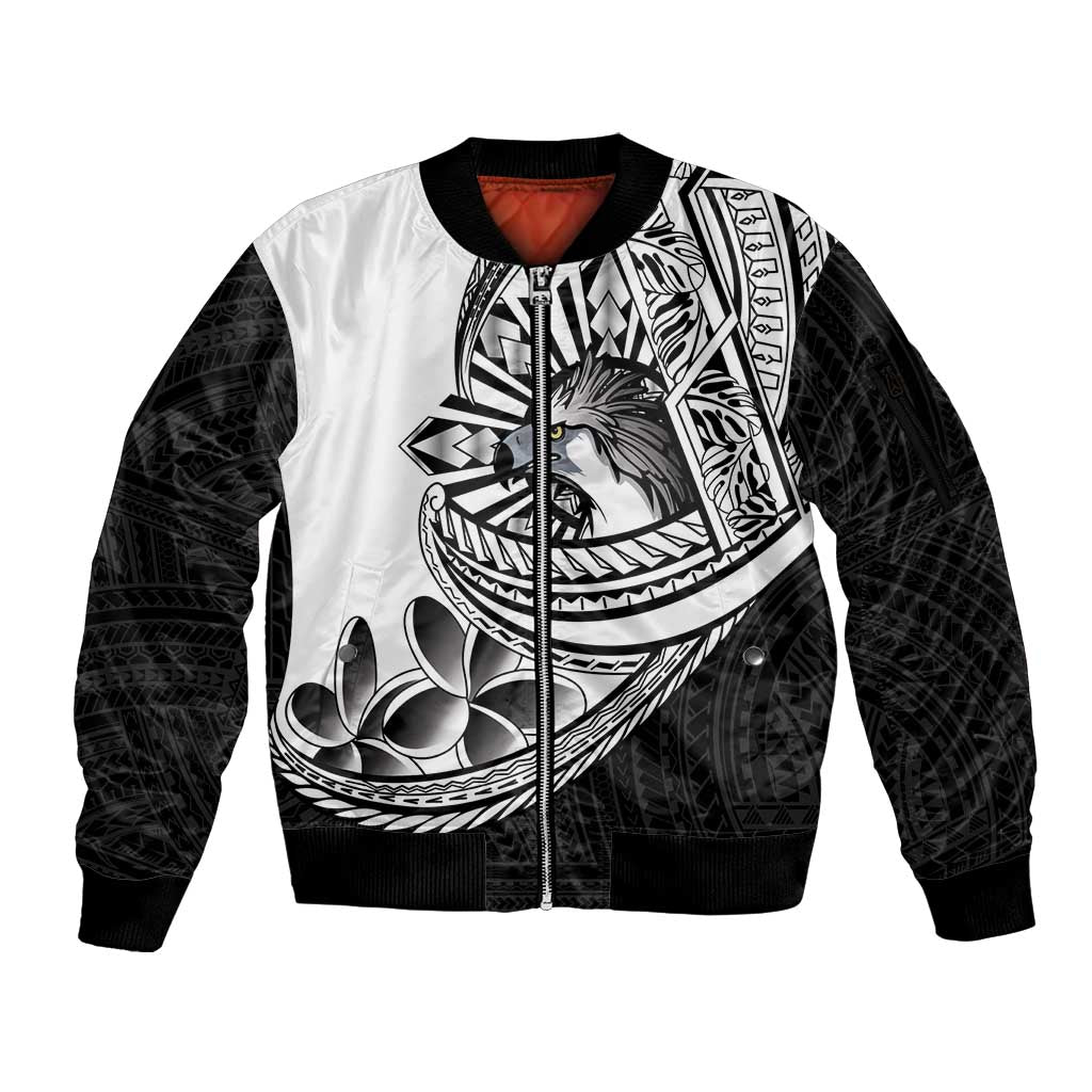 Philippines Eagle Sun Sleeve Zip Bomber Jacket Filipino Agila Polynesian Tattoo Black Color