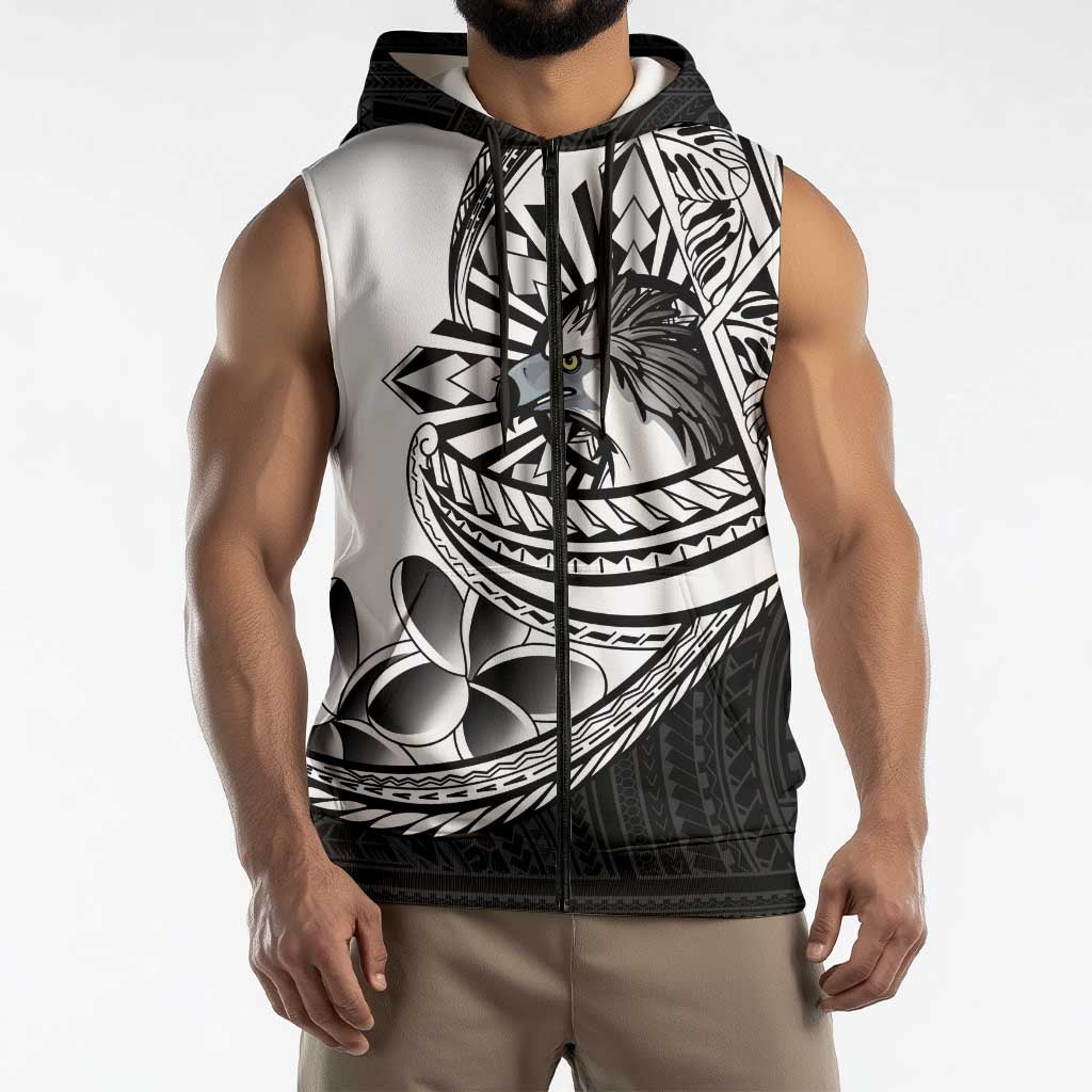 Philippines Eagle Sun Sleeveless Zip Hoodie Filipino Agila Polynesian Tattoo Black Color