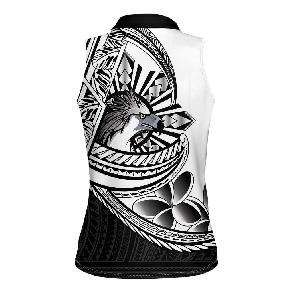 Philippines Eagle Sun Women Sleeveless Polo Shirt Filipino Agila Polynesian Tattoo Black Color