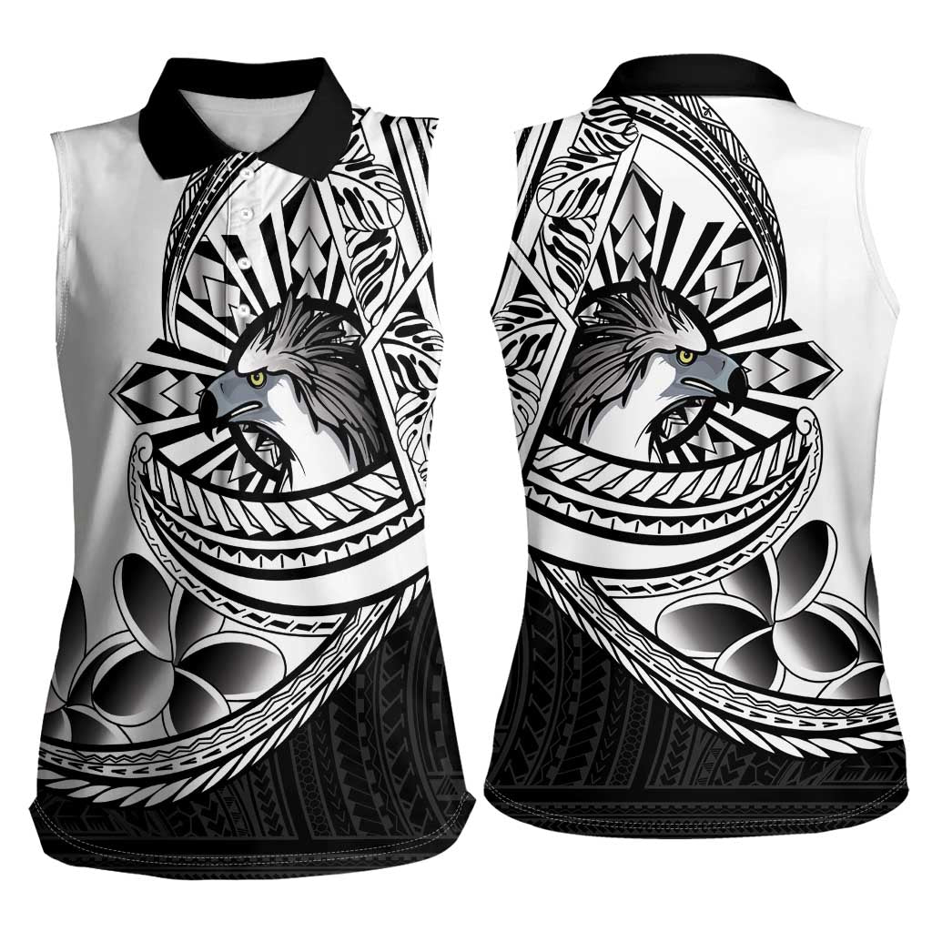 Philippines Eagle Sun Women Sleeveless Polo Shirt Filipino Agila Polynesian Tattoo Black Color