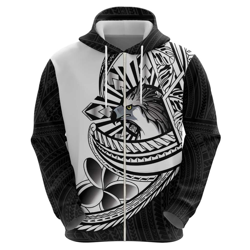 Philippines Eagle Sun Zip Hoodie Filipino Agila Polynesian Tattoo Black Color