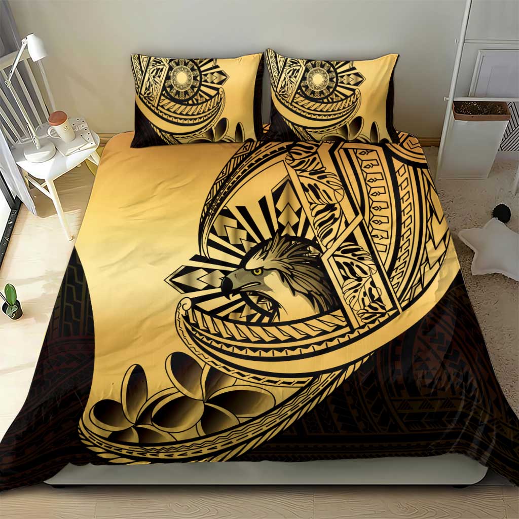 Philippines Eagle Sun Bedding Set Filipino Agila Polynesian Tattoo Gold Color