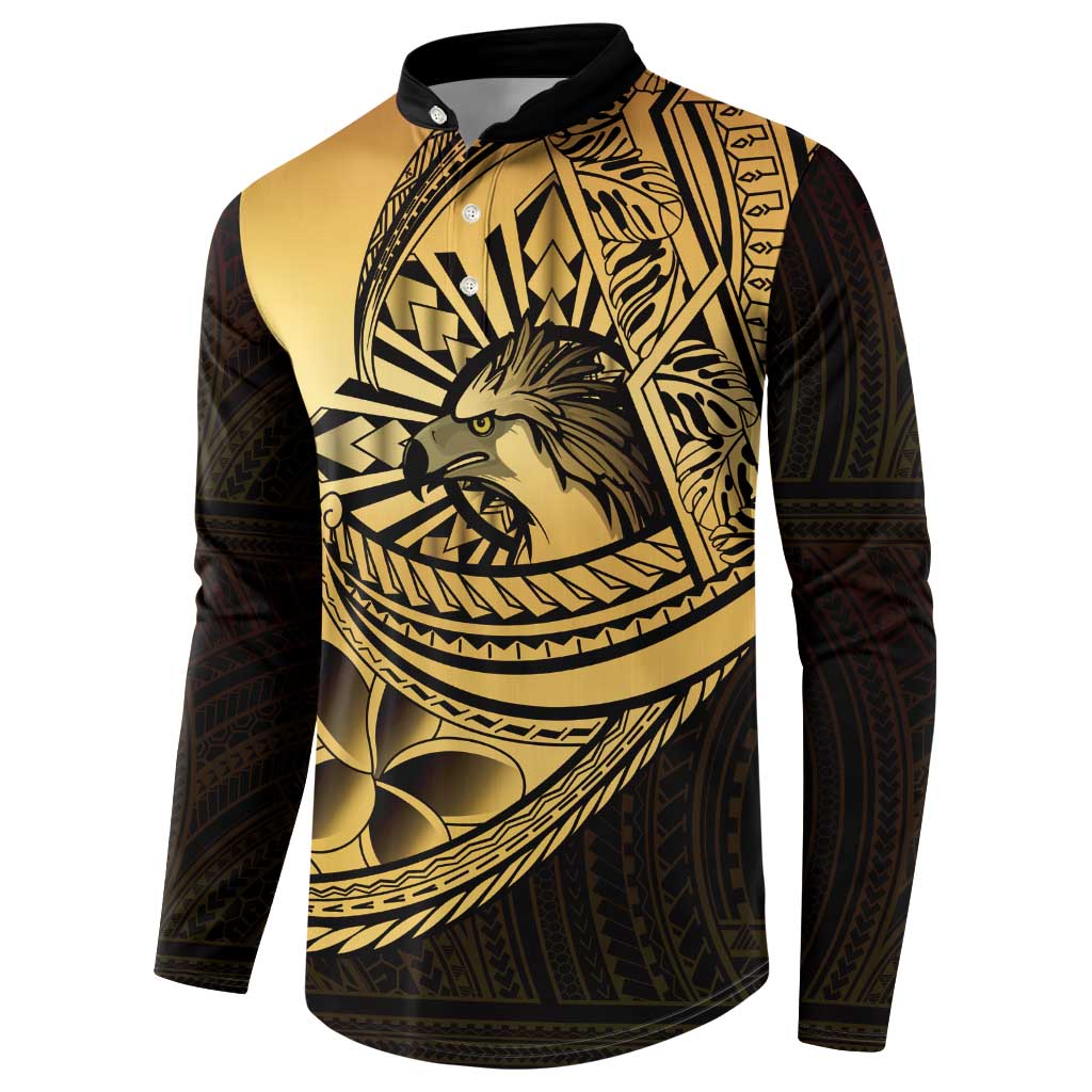 Philippines Eagle Sun Button Sweatshirt Filipino Agila Polynesian Tattoo Gold Color