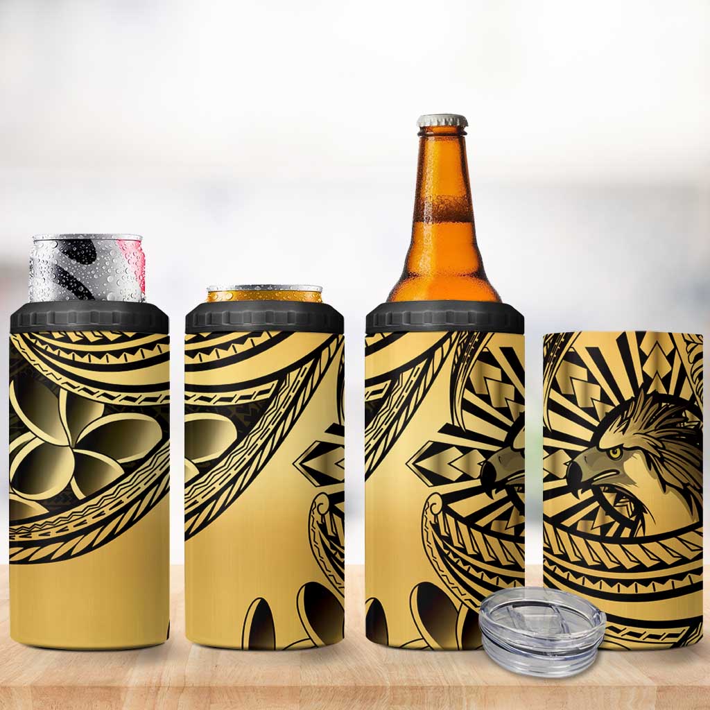 Philippines Eagle Sun 4 in 1 Can Cooler Tumbler Filipino Agila Polynesian Tattoo Gold Color
