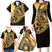 Philippines Eagle Sun Family Matching Long Sleeve Bodycon Dress and Hawaiian Shirt Filipino Agila Polynesian Tattoo Gold Color LT14 - Polynesian Pride