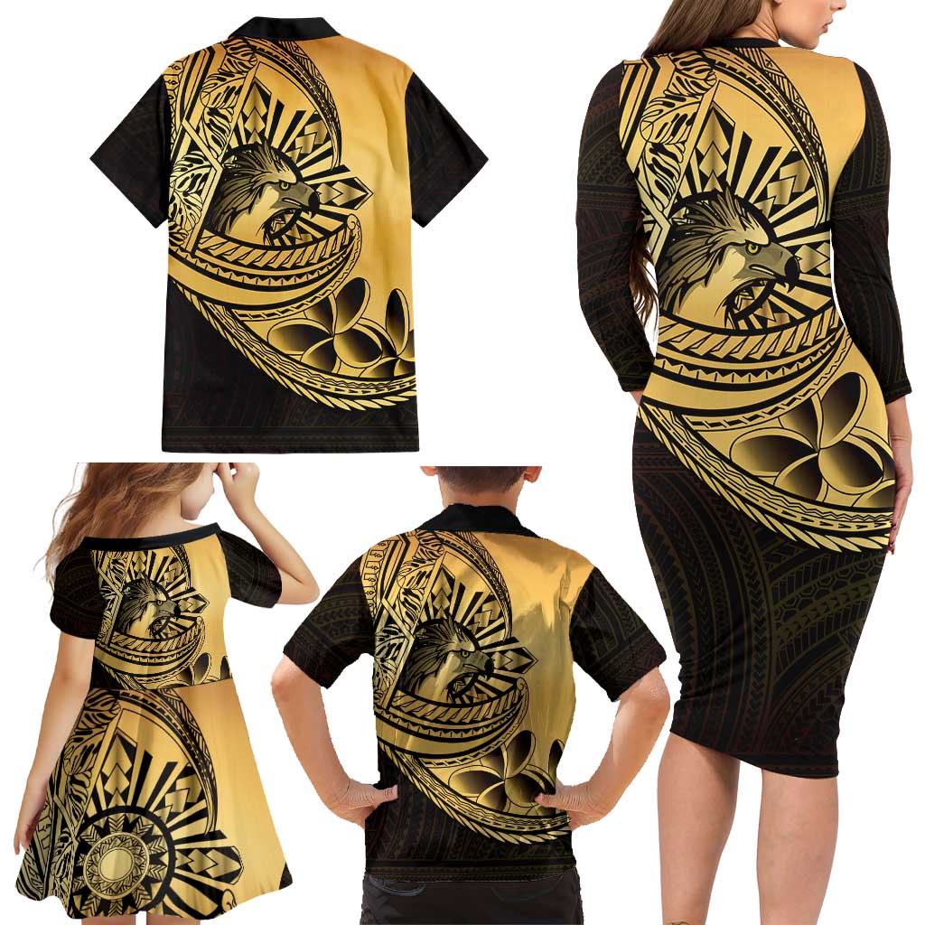 Philippines Eagle Sun Family Matching Long Sleeve Bodycon Dress and Hawaiian Shirt Filipino Agila Polynesian Tattoo Gold Color LT14 - Polynesian Pride