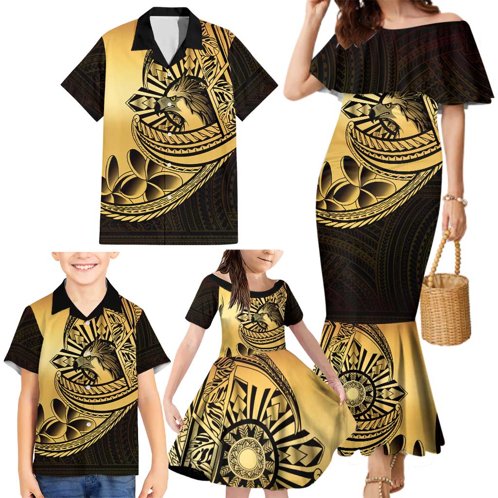 Philippines Eagle Sun Family Matching Mermaid Dress and Hawaiian Shirt Filipino Agila Polynesian Tattoo Gold Color LT14 - Polynesian Pride