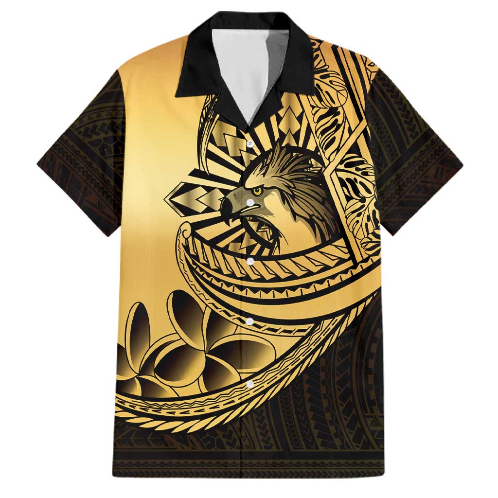 Philippines Eagle Sun Family Matching Mermaid Dress and Hawaiian Shirt Filipino Agila Polynesian Tattoo Gold Color LT14 Dad's Shirt - Short Sleeve Gold - Polynesian Pride