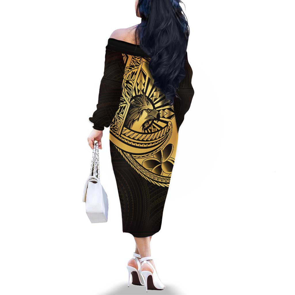 Philippines Eagle Sun Family Matching Off The Shoulder Long Sleeve Dress and Hawaiian Shirt Filipino Agila Polynesian Tattoo Gold Color LT14 - Polynesian Pride