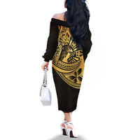 Philippines Eagle Sun Family Matching Off The Shoulder Long Sleeve Dress and Hawaiian Shirt Filipino Agila Polynesian Tattoo Gold Color LT14 - Polynesian Pride