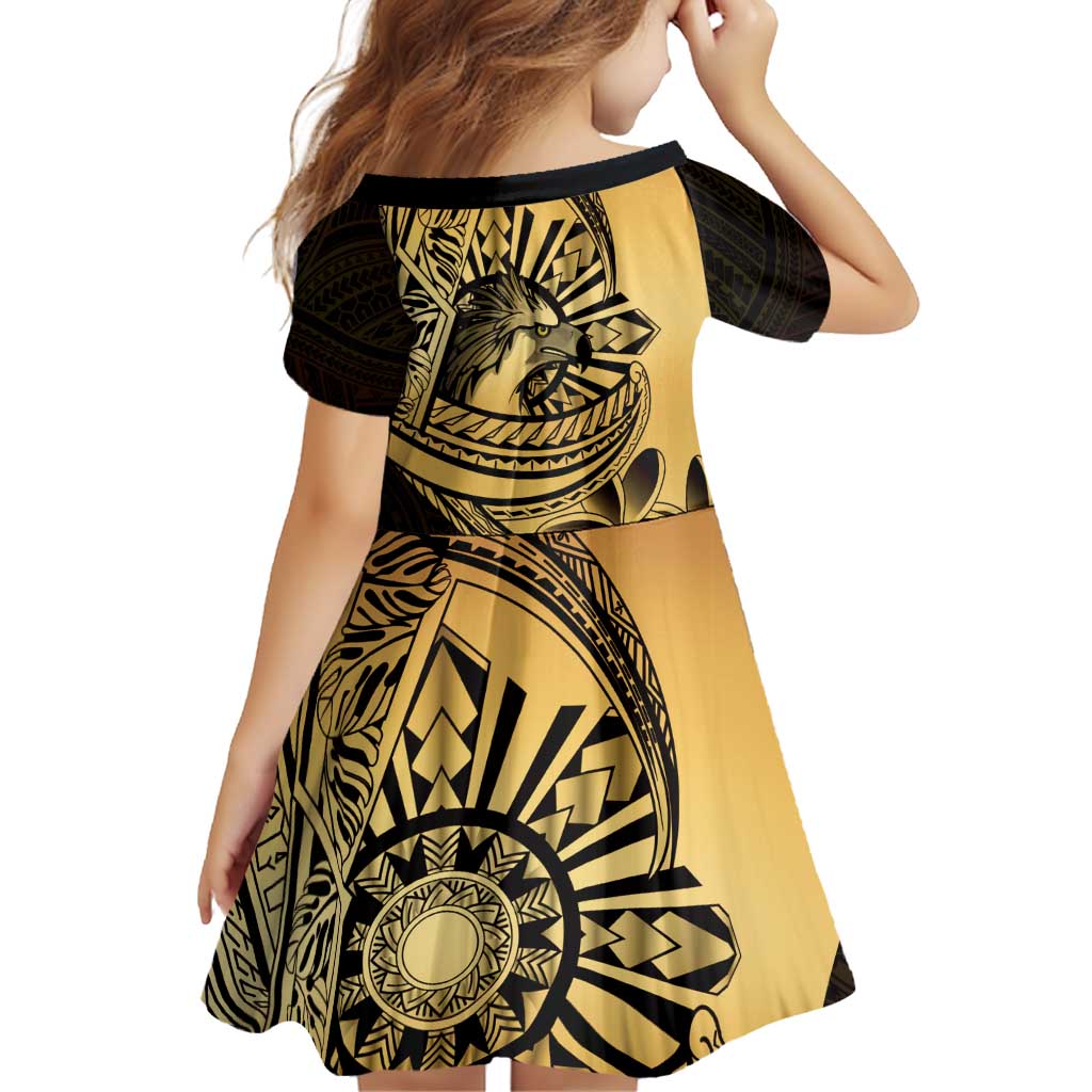 Philippines Eagle Sun Family Matching Off Shoulder Maxi Dress and Hawaiian Shirt Filipino Agila Polynesian Tattoo Gold Color LT14 - Polynesian Pride
