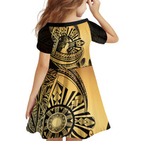Philippines Eagle Sun Family Matching Off Shoulder Short Dress and Hawaiian Shirt Filipino Agila Polynesian Tattoo Gold Color LT14 - Polynesian Pride