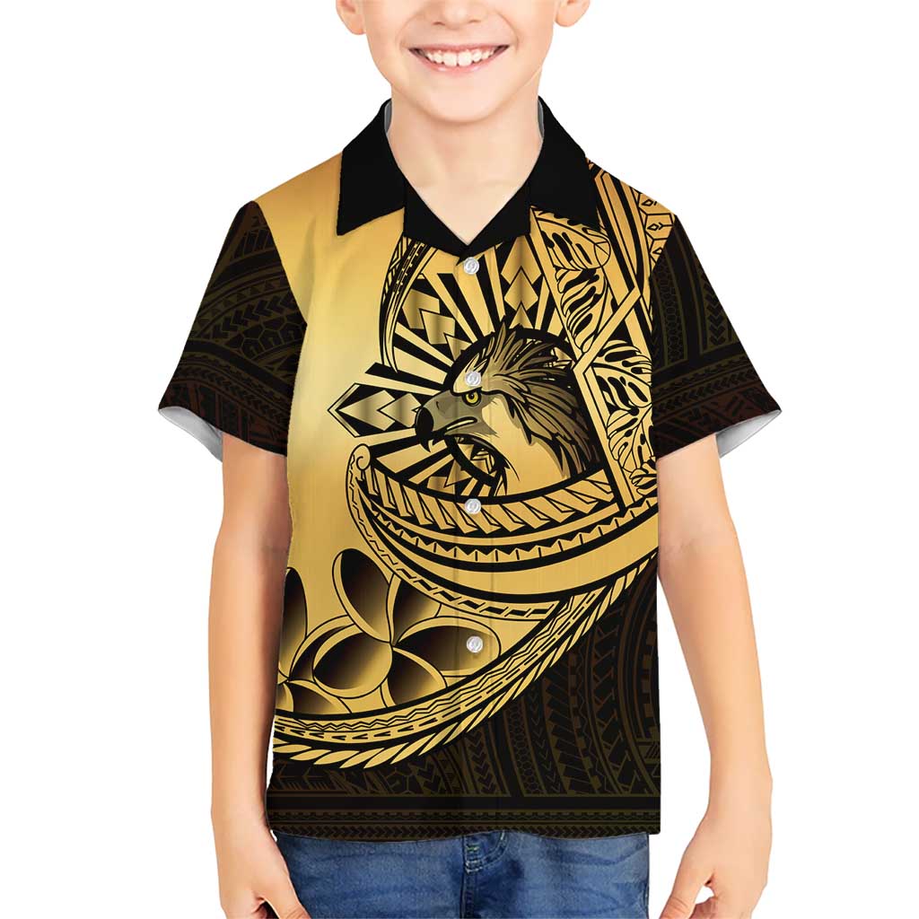 Philippines Eagle Sun Family Matching Off Shoulder Short Dress and Hawaiian Shirt Filipino Agila Polynesian Tattoo Gold Color LT14 Son's Shirt Gold - Polynesian Pride