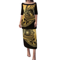 Philippines Eagle Sun Family Matching Puletasi and Hawaiian Shirt Filipino Agila Polynesian Tattoo Gold Color LT14 Mom's Dress Gold - Polynesian Pride