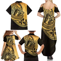 Philippines Eagle Sun Family Matching Summer Maxi Dress and Hawaiian Shirt Filipino Agila Polynesian Tattoo Gold Color LT14 - Polynesian Pride
