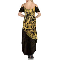 Philippines Eagle Sun Family Matching Summer Maxi Dress and Hawaiian Shirt Filipino Agila Polynesian Tattoo Gold Color LT14 - Polynesian Pride