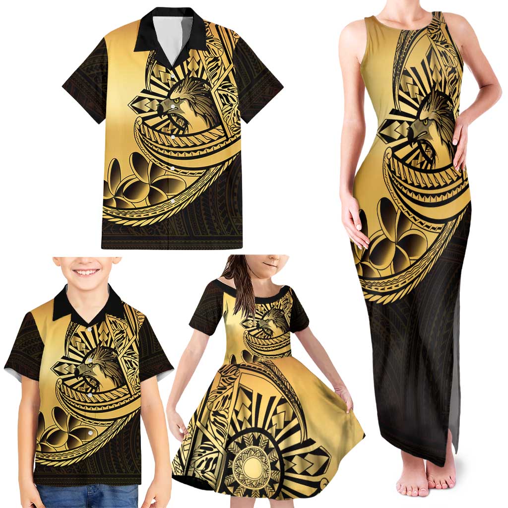 Philippines Eagle Sun Family Matching Tank Maxi Dress and Hawaiian Shirt Filipino Agila Polynesian Tattoo Gold Color LT14 - Polynesian Pride