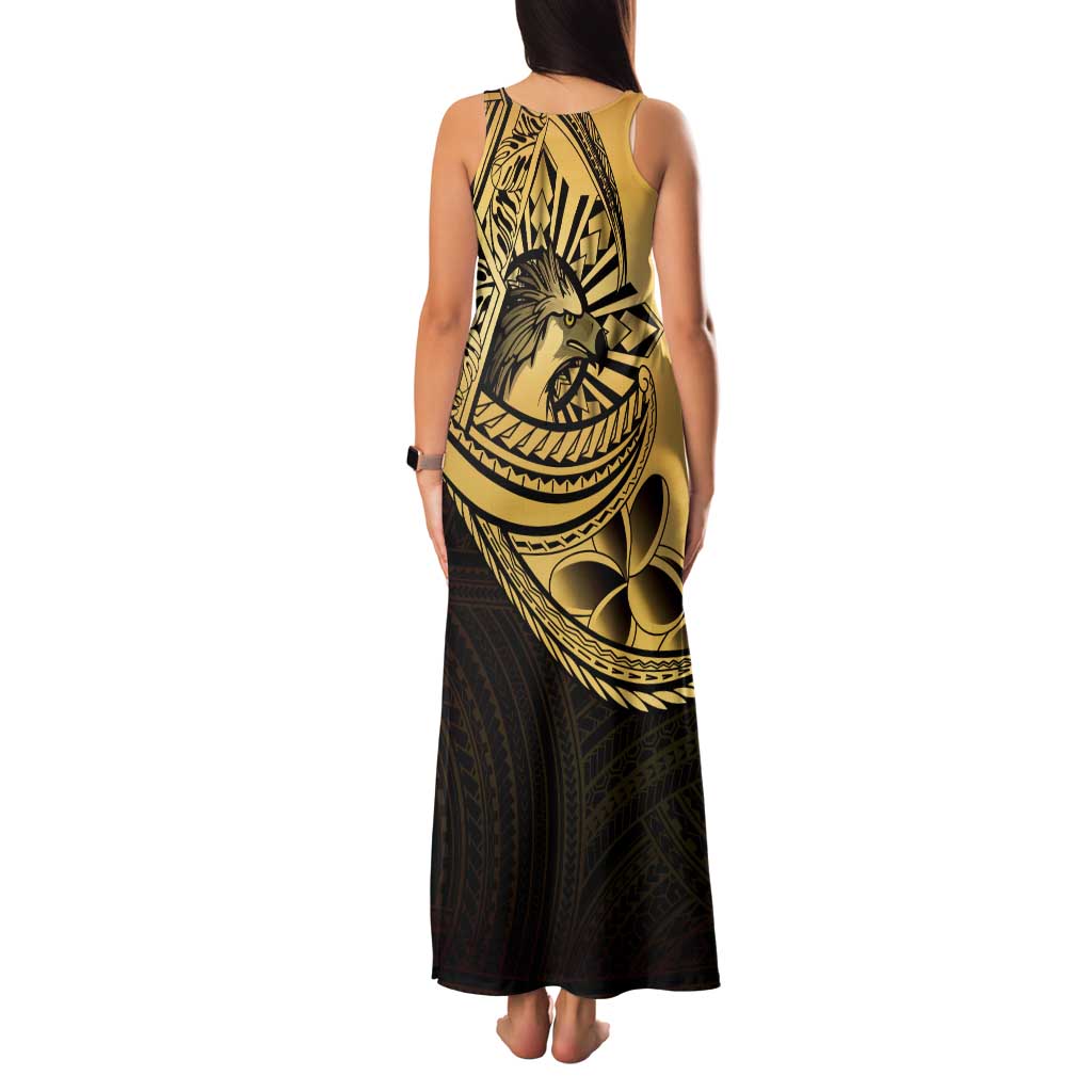 Philippines Eagle Sun Family Matching Tank Maxi Dress and Hawaiian Shirt Filipino Agila Polynesian Tattoo Gold Color LT14 - Polynesian Pride