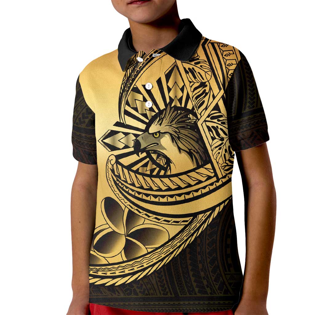 Philippines Eagle Sun Kid Polo Shirt Filipino Agila Polynesian Tattoo Gold Color