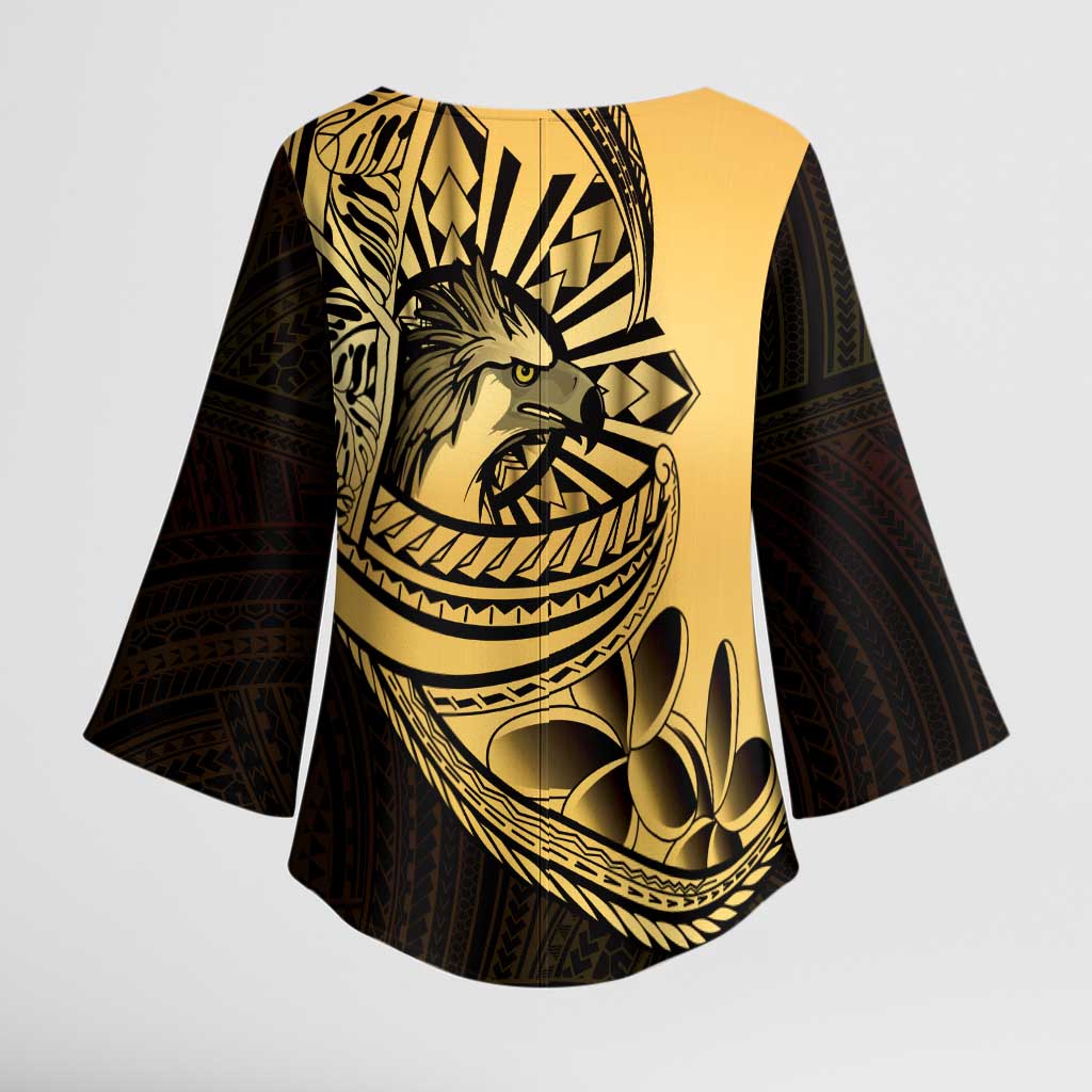 Philippines Eagle Sun Kimono Sleeve Blouse Filipino Agila Polynesian Tattoo Gold Color LT14 - Polynesian Pride