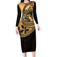 Philippines Eagle Sun Long Sleeve Bodycon Dress Filipino Agila Polynesian Tattoo Gold Color