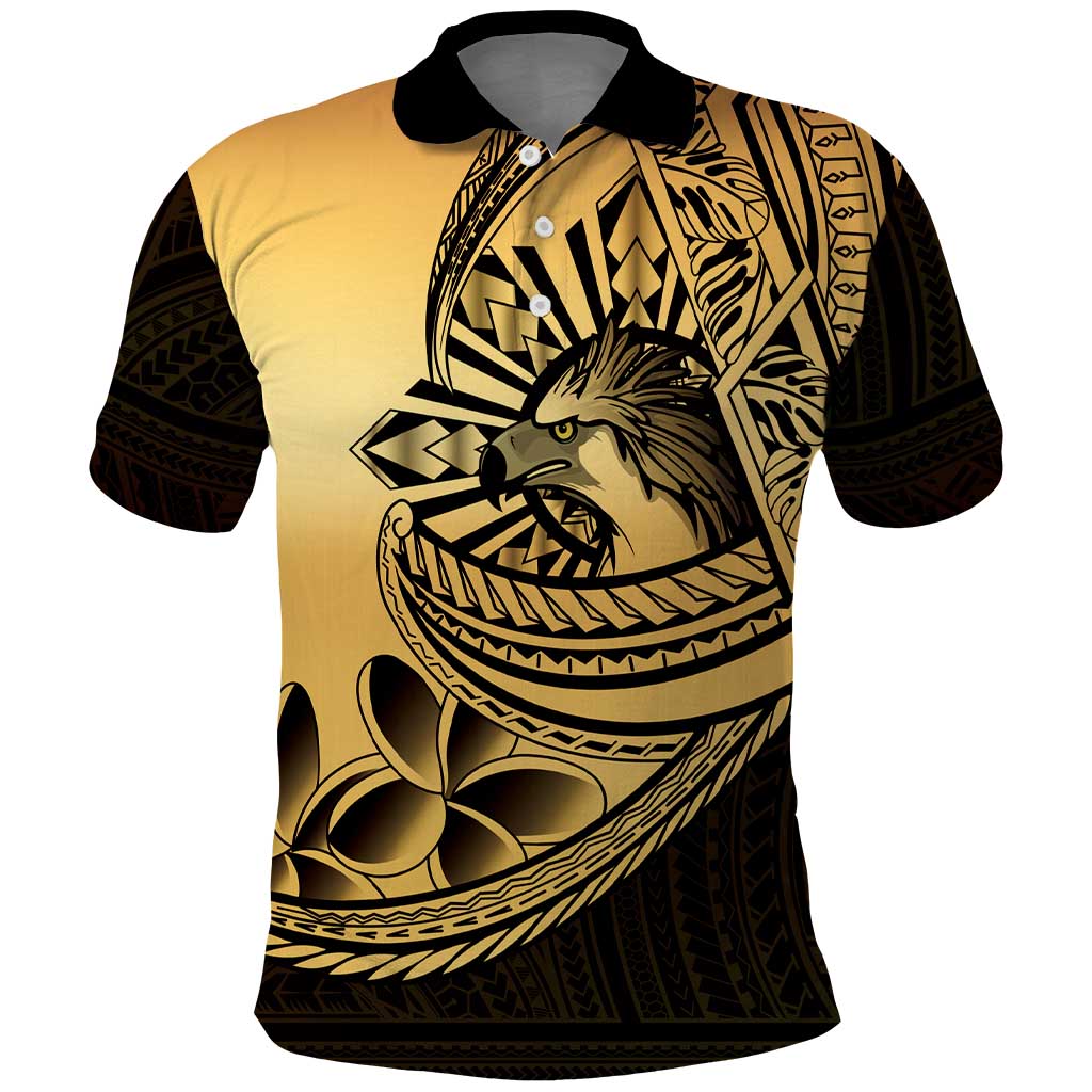 Philippines Eagle Sun Polo Shirt Filipino Agila Polynesian Tattoo Gold Color