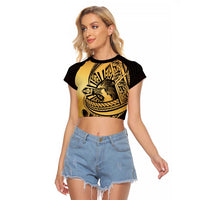 Philippines Eagle Sun Raglan Cropped T Shirt Filipino Agila Polynesian Tattoo Gold Color
