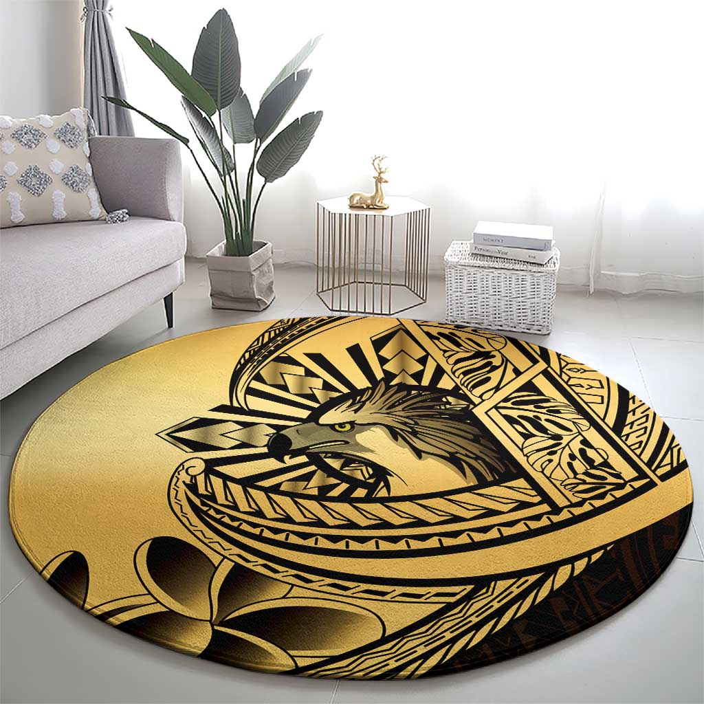 Philippines Eagle Sun Round Carpet Filipino Agila Polynesian Tattoo Gold Color