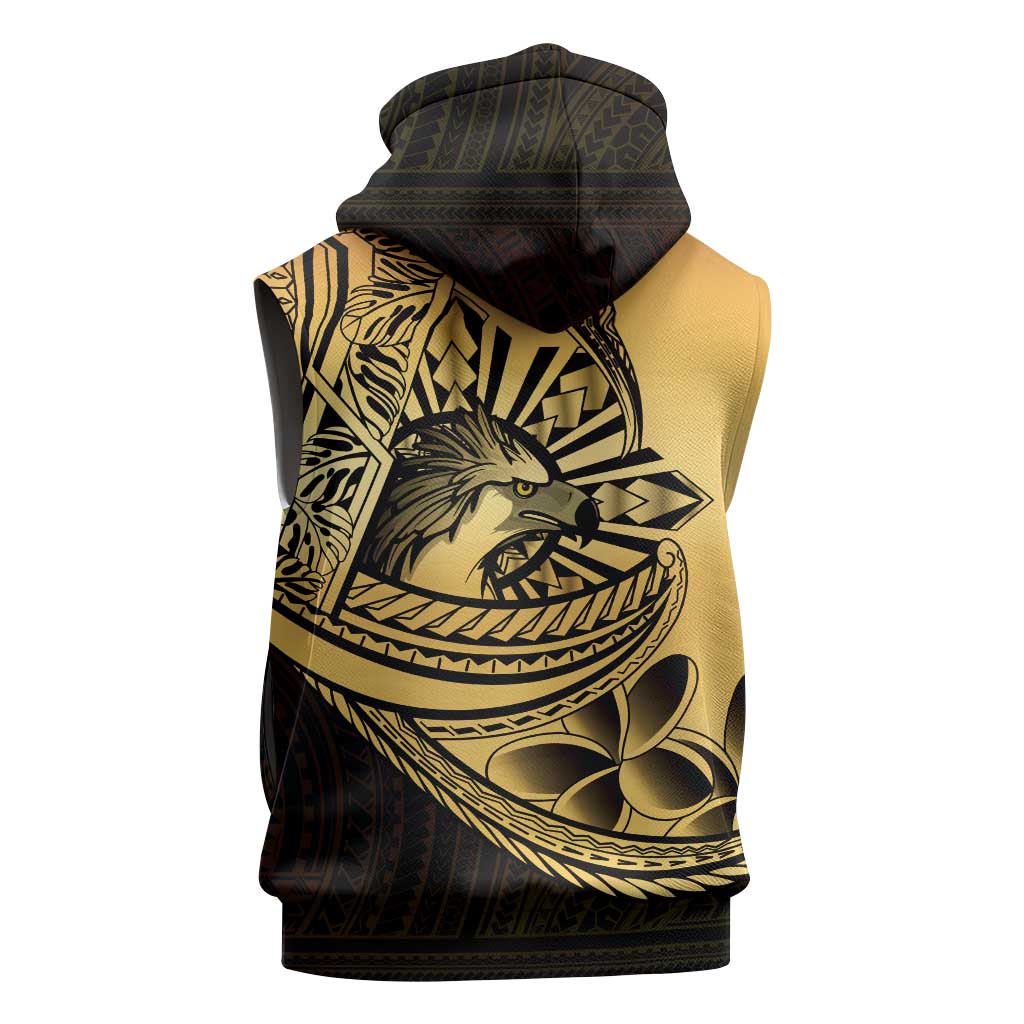 Philippines Eagle Sun Sleeveless Hoodie Filipino Agila Polynesian Tattoo Gold Color