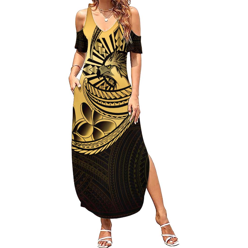 Philippines Eagle Sun Summer Maxi Dress Filipino Agila Polynesian Tattoo Gold Color