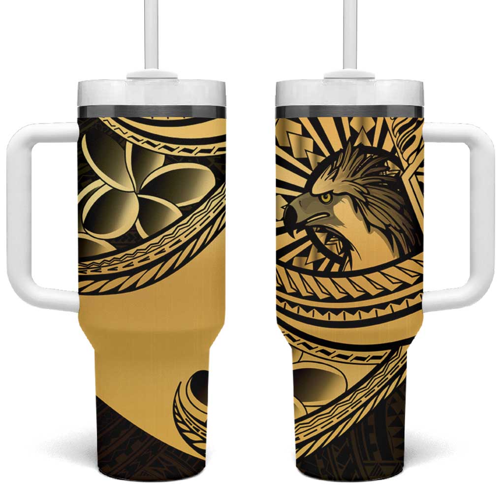 Philippines Eagle Sun Tumbler With Handle Filipino Agila Polynesian Tattoo Gold Color