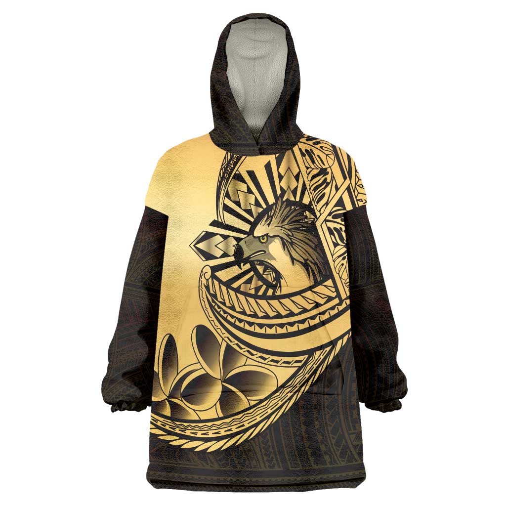 Philippines Eagle Sun Wearable Blanket Hoodie Filipino Agila Polynesian Tattoo Gold Color