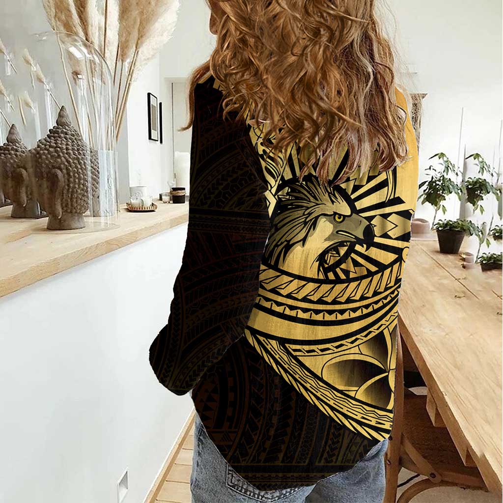 Philippines Eagle Sun Women Casual Shirt Filipino Agila Polynesian Tattoo Gold Color