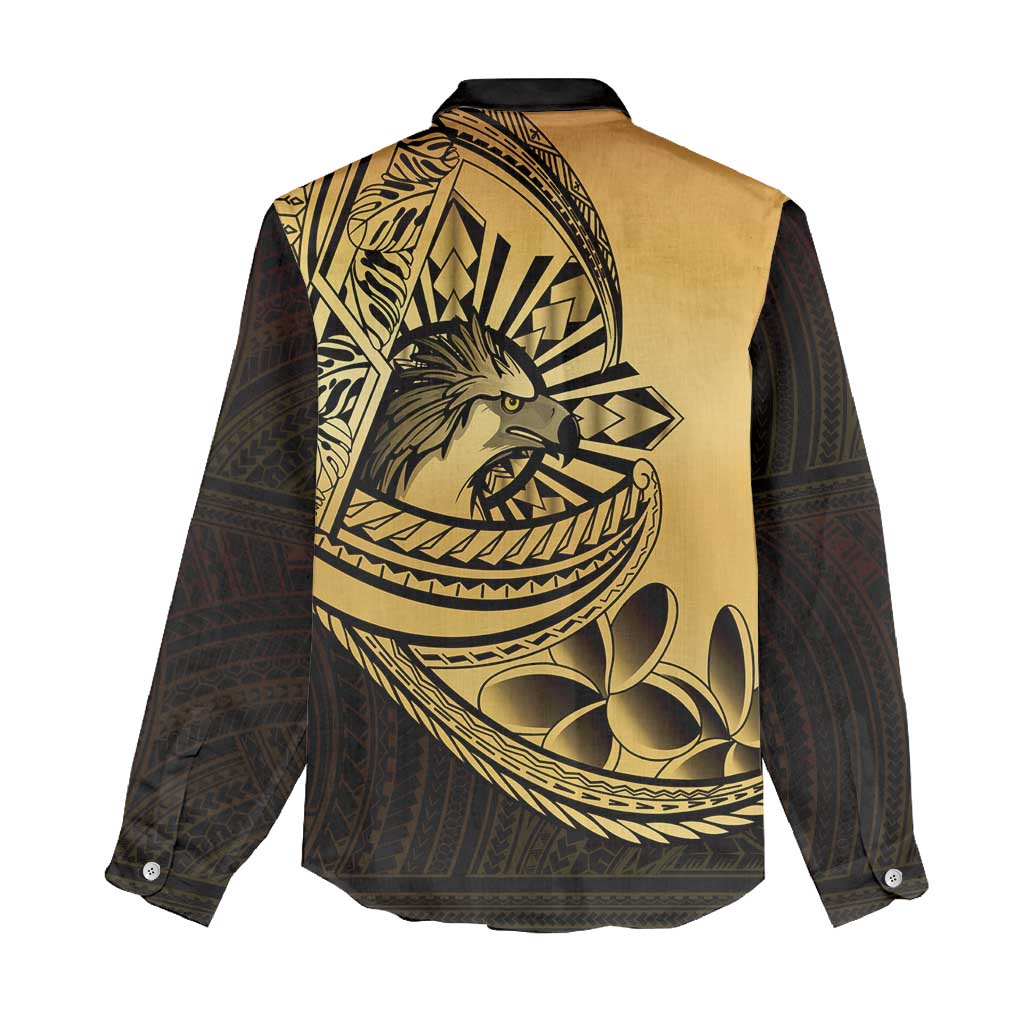Philippines Eagle Sun Women Casual Shirt Filipino Agila Polynesian Tattoo Gold Color