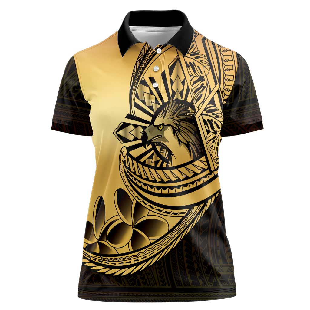 Philippines Eagle Sun Women Polo Shirt Filipino Agila Polynesian Tattoo Gold Color