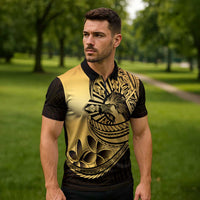 Philippines Eagle Sun Zipper Polo Shirt Filipino Agila Polynesian Tattoo Gold Color