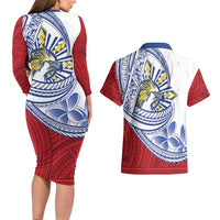 Philippines Eagle Sun Couples Matching Long Sleeve Bodycon Dress and Hawaiian Shirt Filipino Agila Polynesian Tattoo Flag Color LT14 - Polynesian Pride