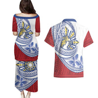 Philippines Eagle Sun Couples Matching Puletasi and Hawaiian Shirt Filipino Agila Polynesian Tattoo Flag Color