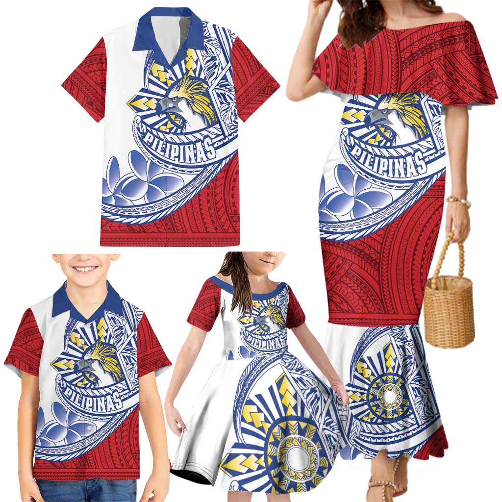 Philippines Eagle Sun Family Matching Mermaid Dress and Hawaiian Shirt Filipino Agila Polynesian Tattoo Flag Color LT14 - Polynesian Pride