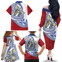 Philippines Eagle Sun Family Matching Off The Shoulder Long Sleeve Dress and Hawaiian Shirt Filipino Agila Polynesian Tattoo Flag Color LT14 - Polynesian Pride