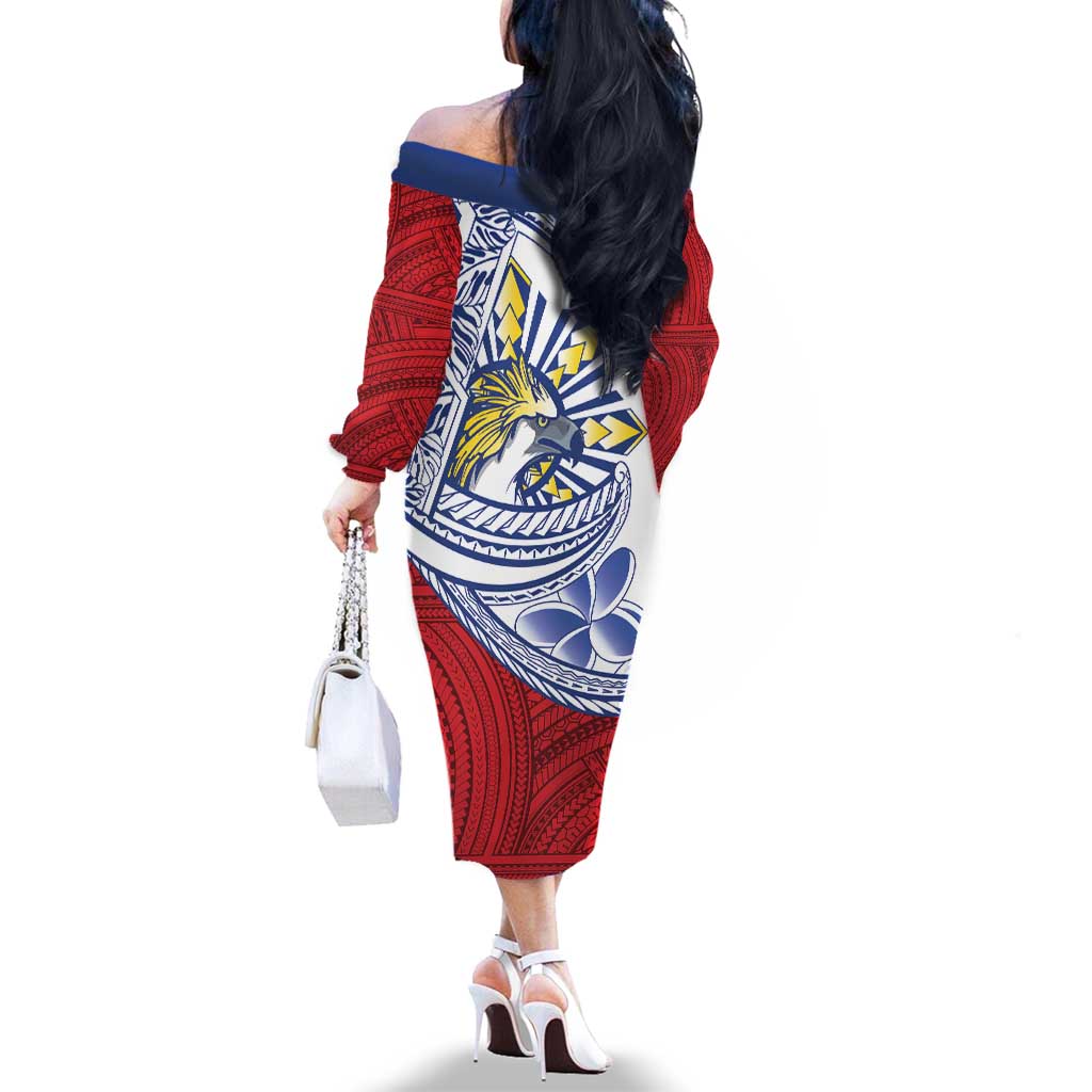 Philippines Eagle Sun Family Matching Off The Shoulder Long Sleeve Dress and Hawaiian Shirt Filipino Agila Polynesian Tattoo Flag Color LT14 - Polynesian Pride